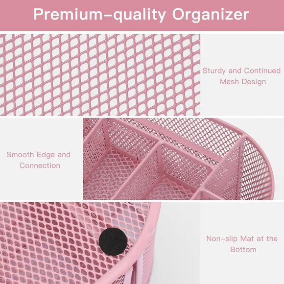 Pink Desk Organizer, Pen Holder for Desk and Accessories, Mesh Desk Organizer wi - Picture 5 of 7